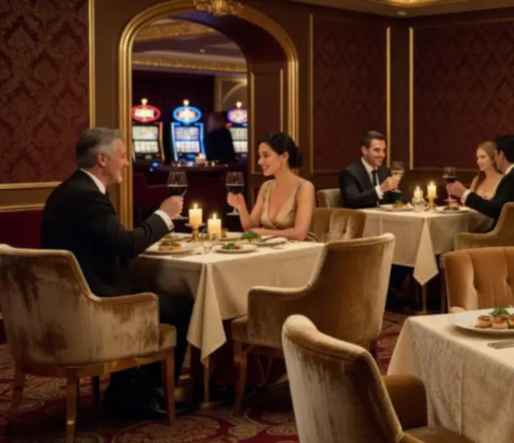Elegantni zlatno-crni ambijent restorana u sklopu Zlatna Casino prostora