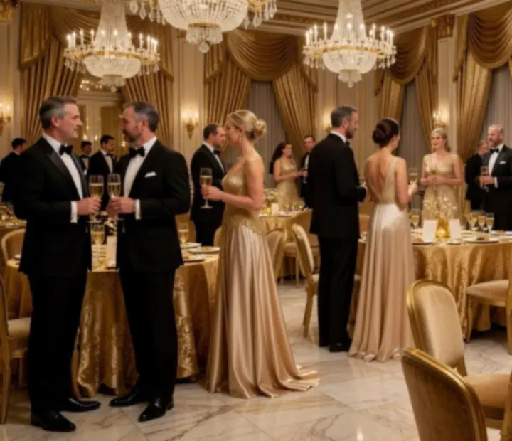 Zlatna Casino gala večer s luksuznim zlatnim detaljima