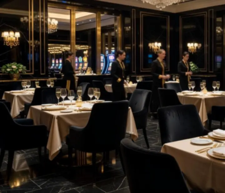 Luksuzni interijer casino restorana Zlatna Casino s profinjenim stolnim postavom